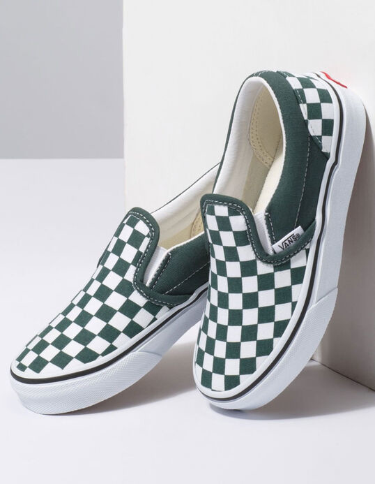 Vans Kids Classic Slip-On Shoes - Checker Green - Medicine Hat-The