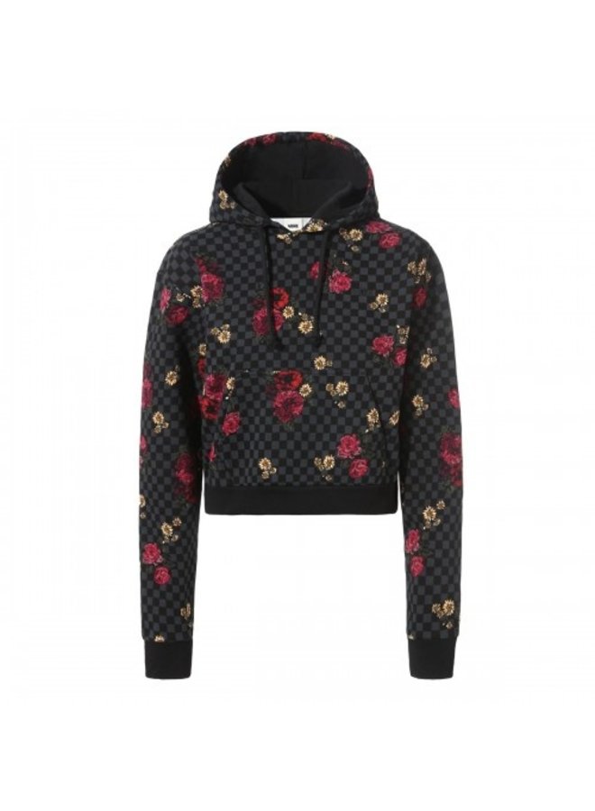 vans check sleeve cropped pullover hoodie