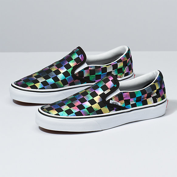 iridescent slip ons