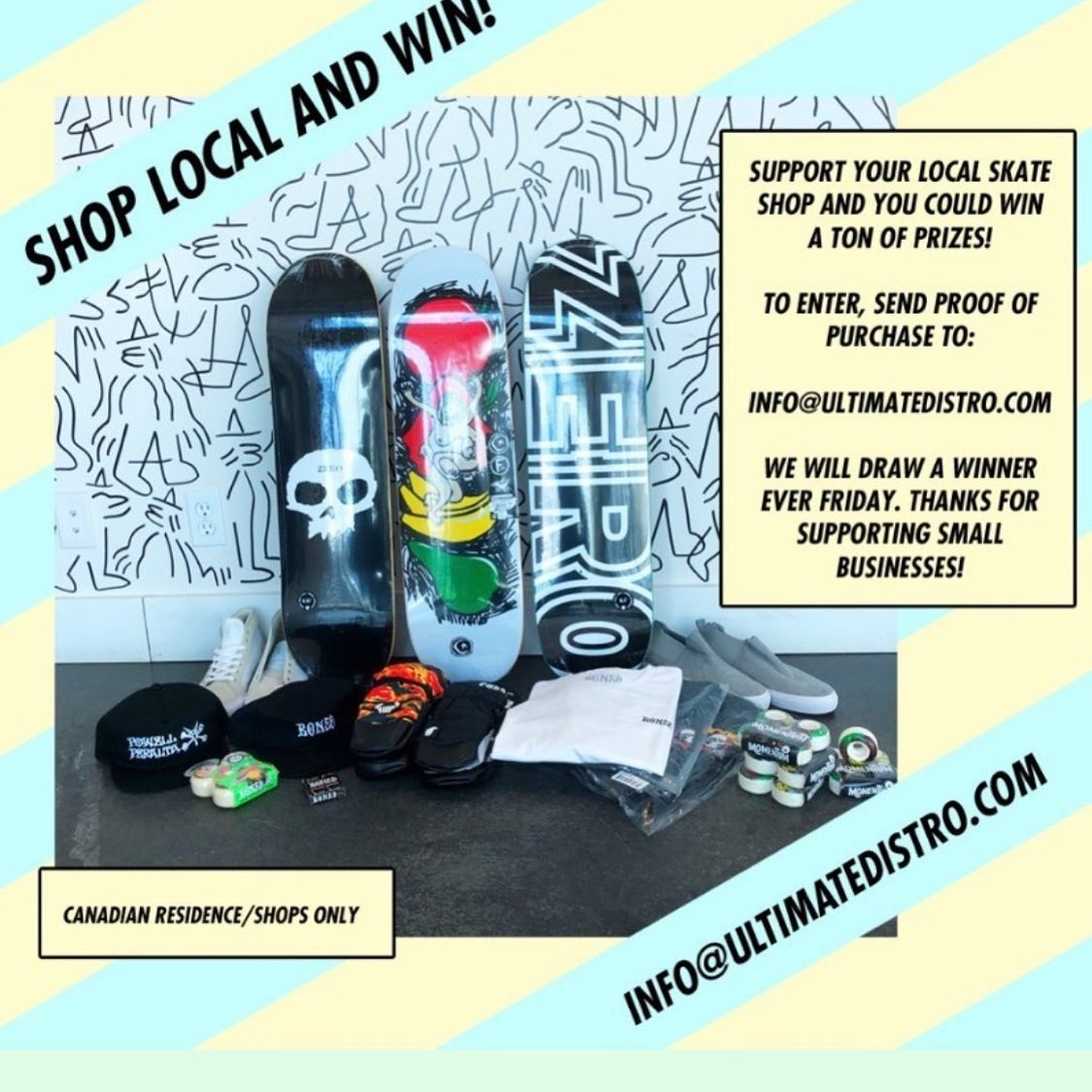 Make any purchase from boardinghouse.ca and email your purchase to info@ultimate distr.com and win! Draw every Friday! Support local