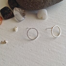 Chord Modernist Hoop Stud Earrings Silver