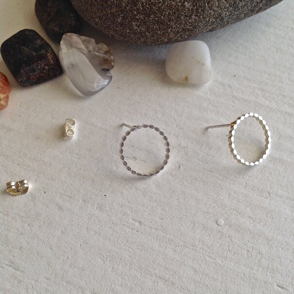 Pika & Bear Chord Modernist Hoop Stud Earrings Silver