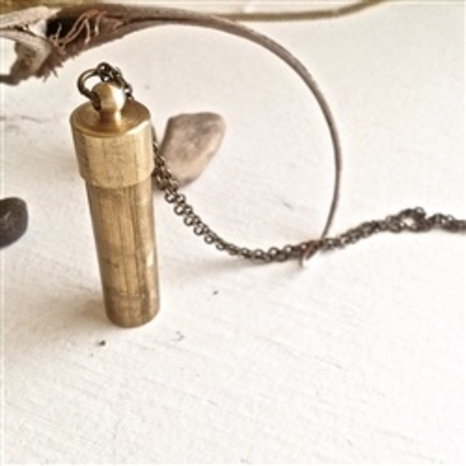 Pika & Bear Capsule Brass Canister Pendant Necklace - Medicine Hat