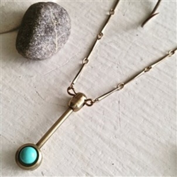 Pika & Bear Pendulum Turquoise Brass Necklace