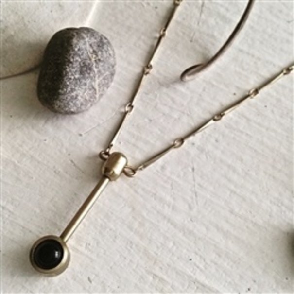 Pika & Bear Pendulum Black Onyx Brass Necklace