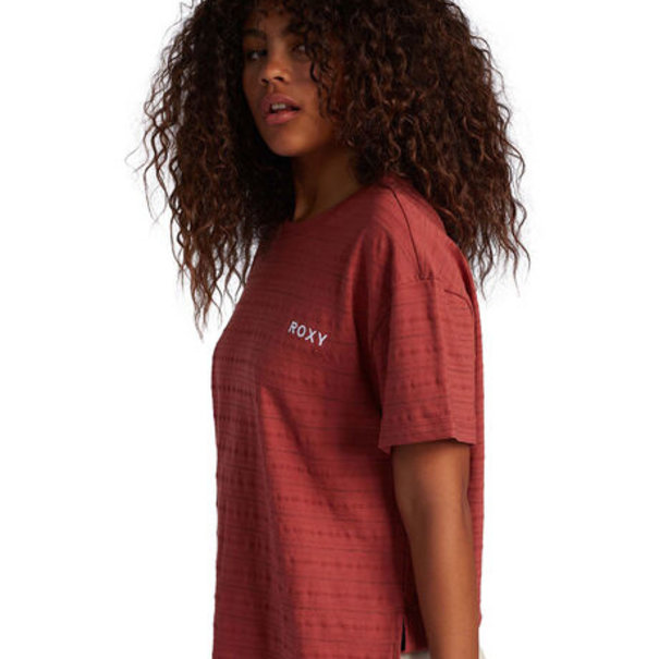 ROXY Roxy Beachy Stripe Drop Shoulder T-Shirt-Marsala