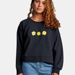 RVCA Women's Wildflower Fleece Pullover Sweatshirt-Black/Yellow