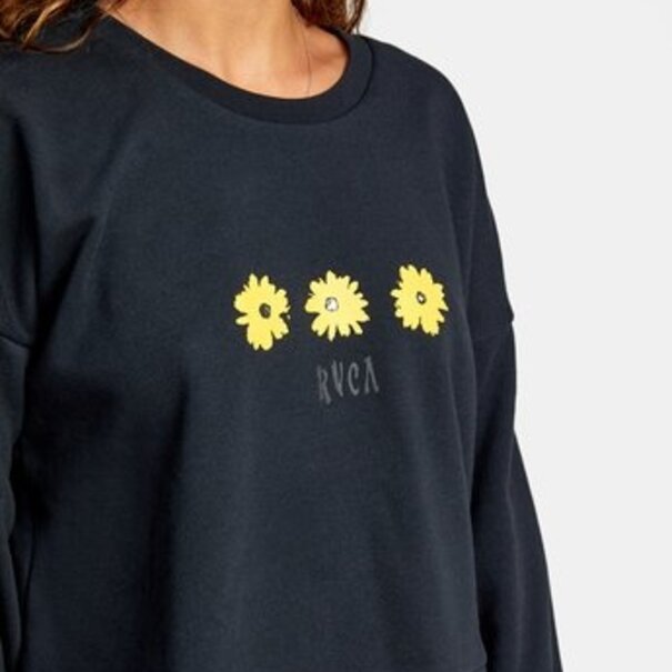 RVCA RVCA Women's Wildflower Fleece Pullover Sweatshirt-Black/Yellow