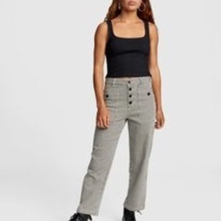 Badder High Rise Relaxed Ankle Pant / Black and Cream Stripped