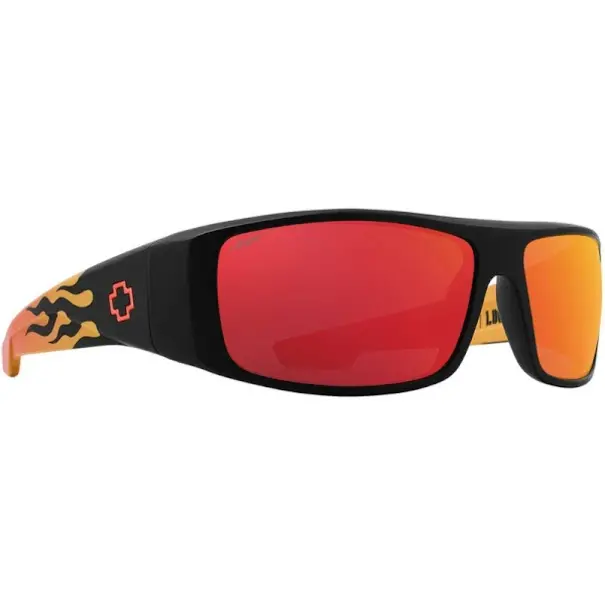 Spy Optics Logan x Boo Johnson Matte Black Orange Flames With Happy Gray Green Red Spectra Mirror Lenses