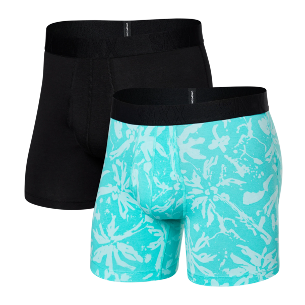 SAXX Underwear Droptemp Cooling Cotton Boxer Brief Fly 2 Pack / Splash Palms and Black