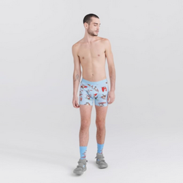 SAXX Underwear Droptemp Cooling Cotton Boxer Brief Fly / Turquoise Alohohoho-Ha