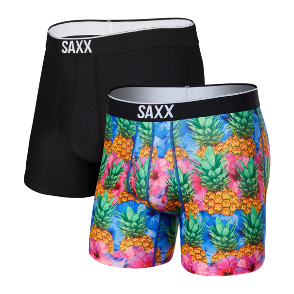 SAXX Underwear Volt Breathable Mesh Boxer Brief 2 Pack / Mega Pineapple Strata and Black