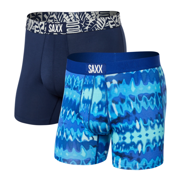SAXX Underwear Vibe Super Soft Boxer Brief 2 Pack / Optic Tie Dye and Navy Teal