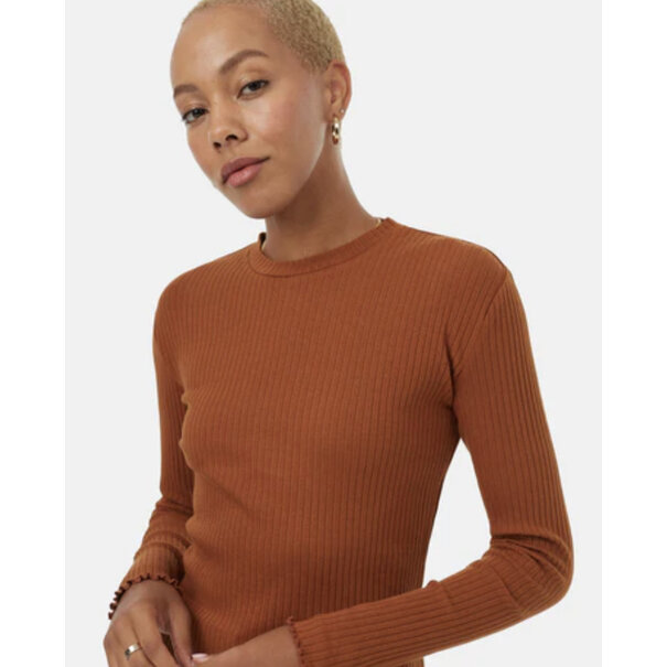 TEN TREE Rib Lettuce Edge Long Sleeve / Toffee