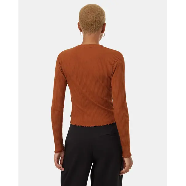 TEN TREE Rib Lettuce Edge Long Sleeve / Toffee