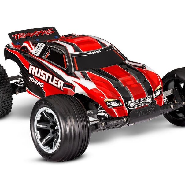 Traxxas Rustler 1/10 Stadium Truck RTR with TQ 2.4GHz Radio System and XL-5 ESC (Fwd/Rev)  Includes 7-Cell NiMH 3000mAh  Battery and 4-amp USB-C Charger w/ iD - Red