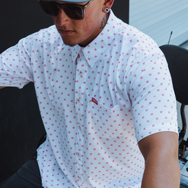 FINNEY WHITE/RED SHORT SLEEVE BUTTON UP - MENS