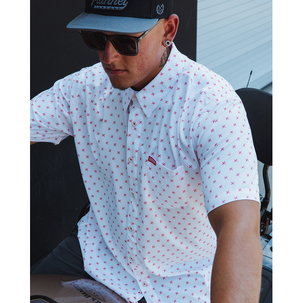 Dixxon FINNEY WHITE/RED SHORT SLEEVE BUTTON UP - MENS