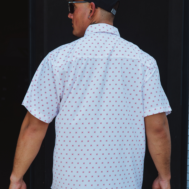 Dixxon FINNEY WHITE/RED SHORT SLEEVE BUTTON UP - MENS