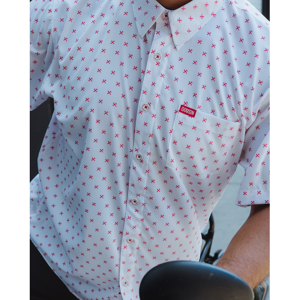 Dixxon FINNEY WHITE/RED SHORT SLEEVE BUTTON UP - MENS