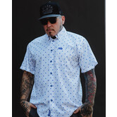 POLKACIDE WHITE/BLUE SHORT SLEEVE BUTTON UP - MENS