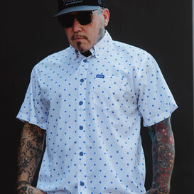 POLKACIDE WHITE/BLUE SHORT SLEEVE BUTTON UP - MENS