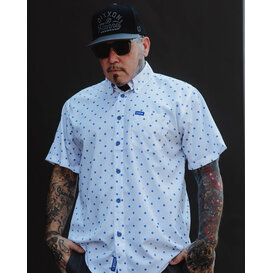POLKACIDE WHITE/BLUE SHORT SLEEVE BUTTON UP - MENS