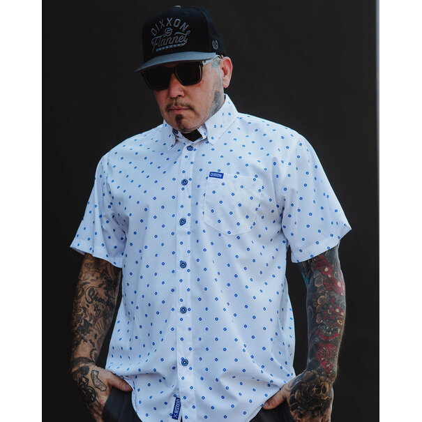 Dixxon POLKACIDE WHITE/BLUE SHORT SLEEVE BUTTON UP - MENS