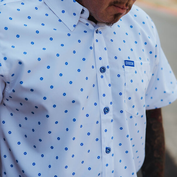 Dixxon POLKACIDE WHITE/BLUE SHORT SLEEVE BUTTON UP - MENS