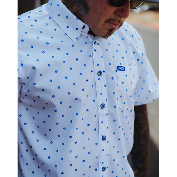 Dixxon POLKACIDE WHITE/BLUE SHORT SLEEVE BUTTON UP - MENS