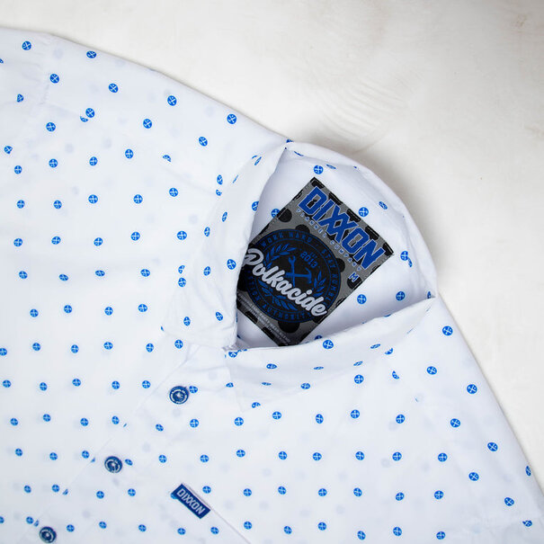 Dixxon POLKACIDE WHITE/BLUE SHORT SLEEVE BUTTON UP - MENS