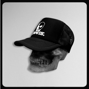 Skull Foam Mesh Trucker Cap Horse Logo-Black