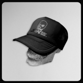 Skull Foam Mesh Trucker Cap Large Blackout Logo-Black