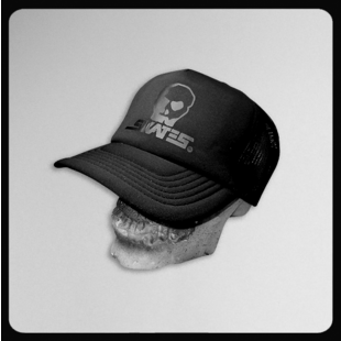 Skull Foam Mesh Trucker Cap Large Blackout Logo-Black