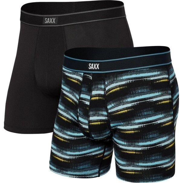 SAXX Underwear Daytripper Comfort Stretch Boxer Brief Fly 2PK — BroadcastStripe/Black