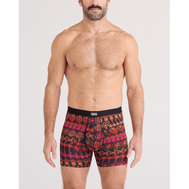SAXX Underwear Daytripper Comfort Stretch Boxer Brief Fly — TropicalLineup-Black
