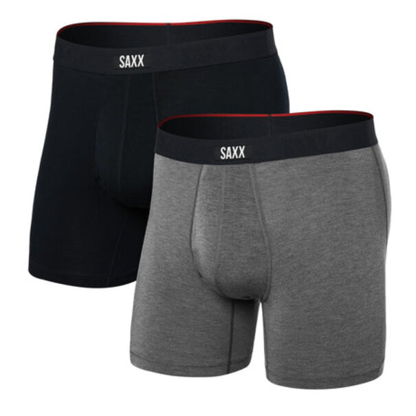 SAXX Underwear Vibe Xtra Soft Comfort Boxer Brief Fly 2-Pack — Black/DarkGreyHeather
