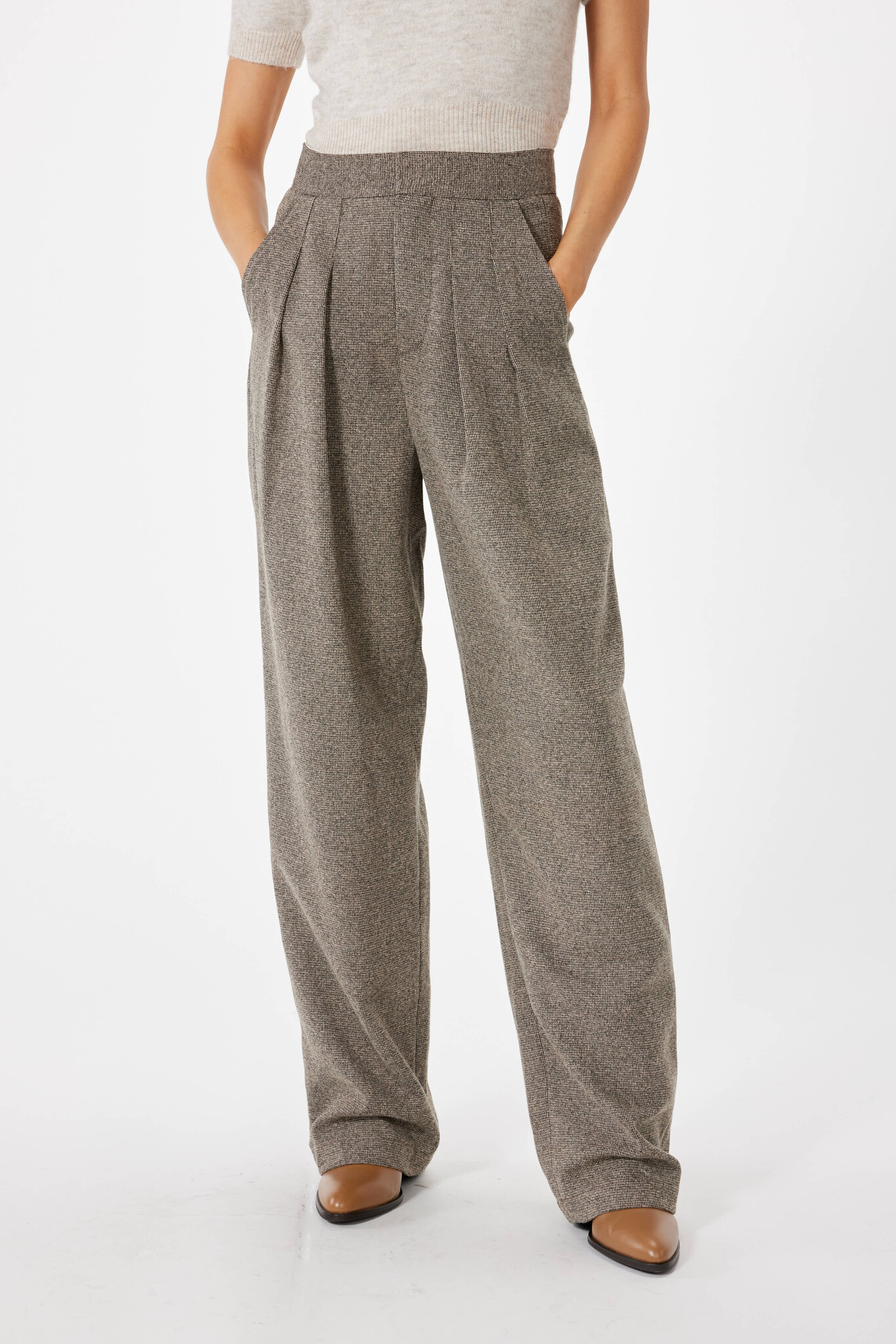 Parages Double Pleats Wool Pants in Dark Grey Melange