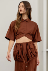 Moon RIver Moon River 'Dalia' S/Slv Cropped Buttondown Shirt