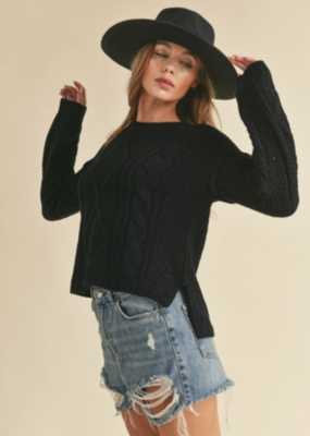 Aemi + Co 'Adela' L/Slv Cable Knit Crew Neck Sweater