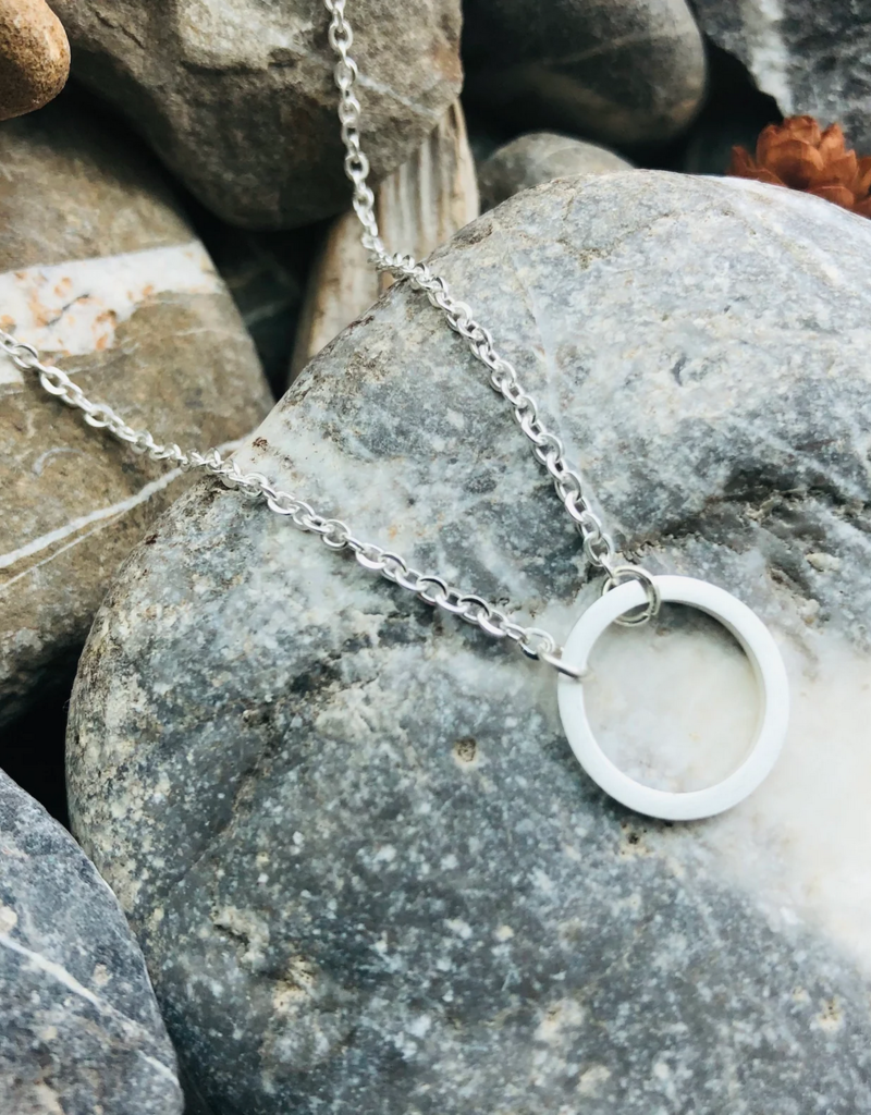 'Moon' Stainless Steel Circle Pendant Necklace