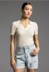 LA Weekend 'Courtney' Ribbed Collared S/Slv Top