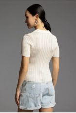 LA Weekend 'Courtney' Ribbed Collared S/Slv Top