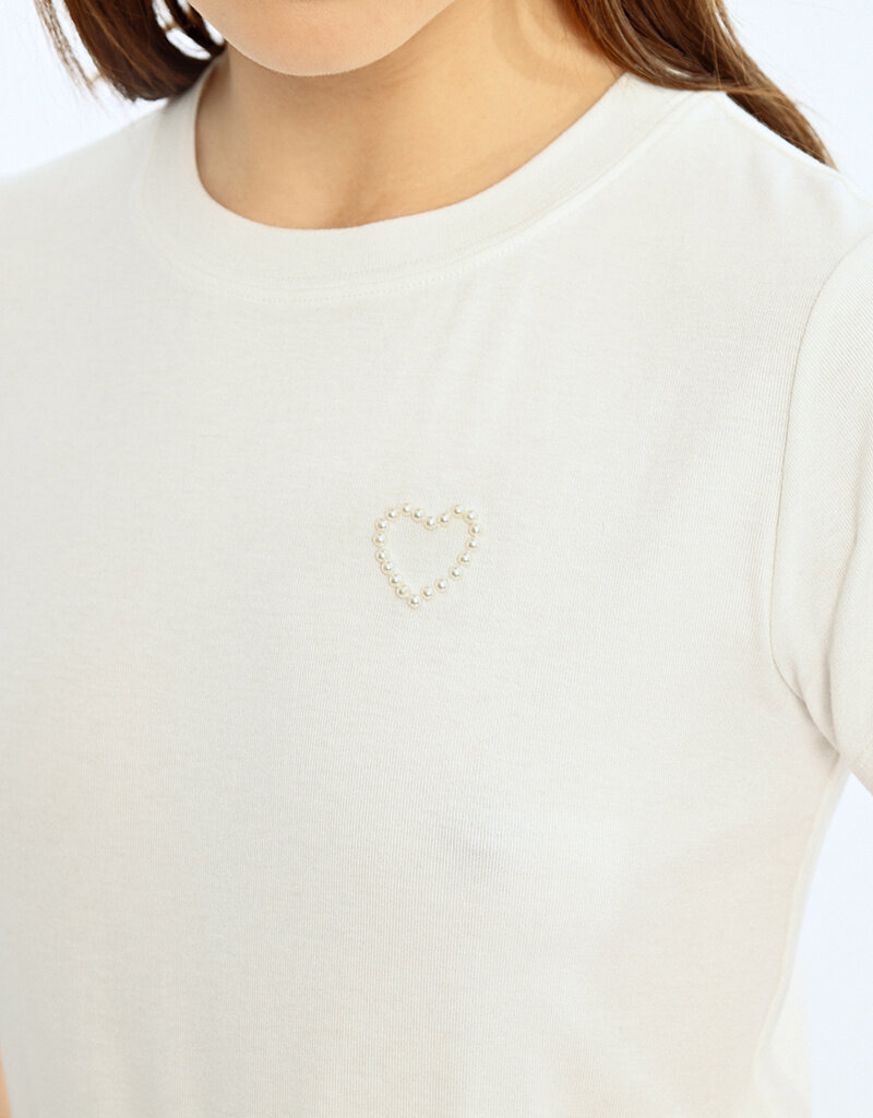 Molly Bracken 'Rumi' S/Slv Pearl Heart Detail Tee