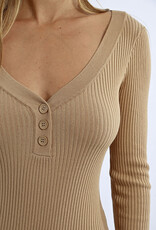 Molly Bracken 'Lara' V Neck Henley Bodysuit