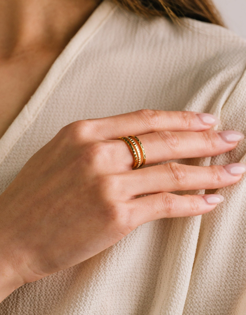 Lovers Tempo 'Brit' 18K Gold PVD Ring Stack