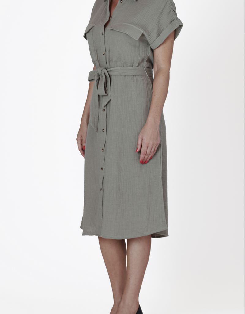 Room 34 'Elma' Utility Shirt Midi Dress