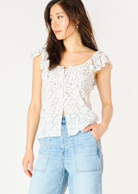 DEX 'Peyton' S/Slv Ruffle w/Split Hem Top