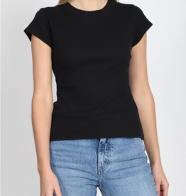 'The Ribbed Fitted Tee' w/Cap Sleeves Top